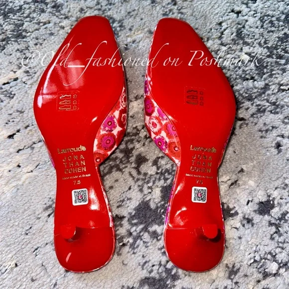LARROUDÉ x Jonathan Cohen Amal Mule - Red Abstract Printed Patent Leather